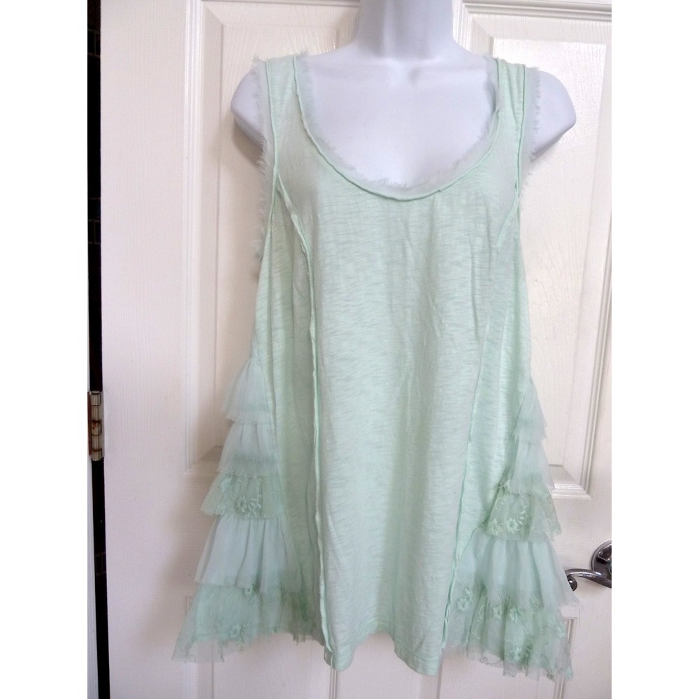 Lilka Anthropologie Mint Green Lace Tunic Tank Top Inverted Seams Medium
